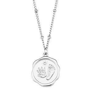 Silver Baby Hand Foot Print‎ Zircon Pendant Necklace 18K Stainless Steel